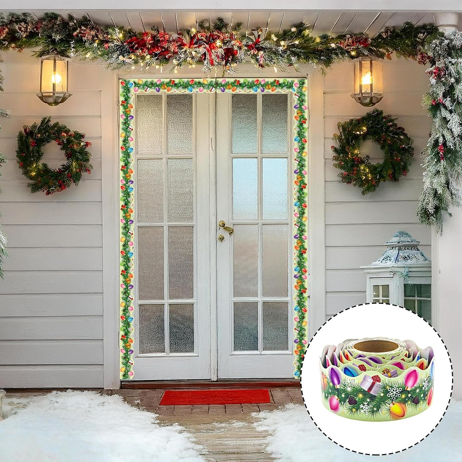 Christmas Pine Needles Bulletin Board Trim | 59 Feet Christmas Bulletin Border Trim - Holiday Party Supplies for Weekday Dormitory Offices Window Home Stairs Room Holiday image number 1