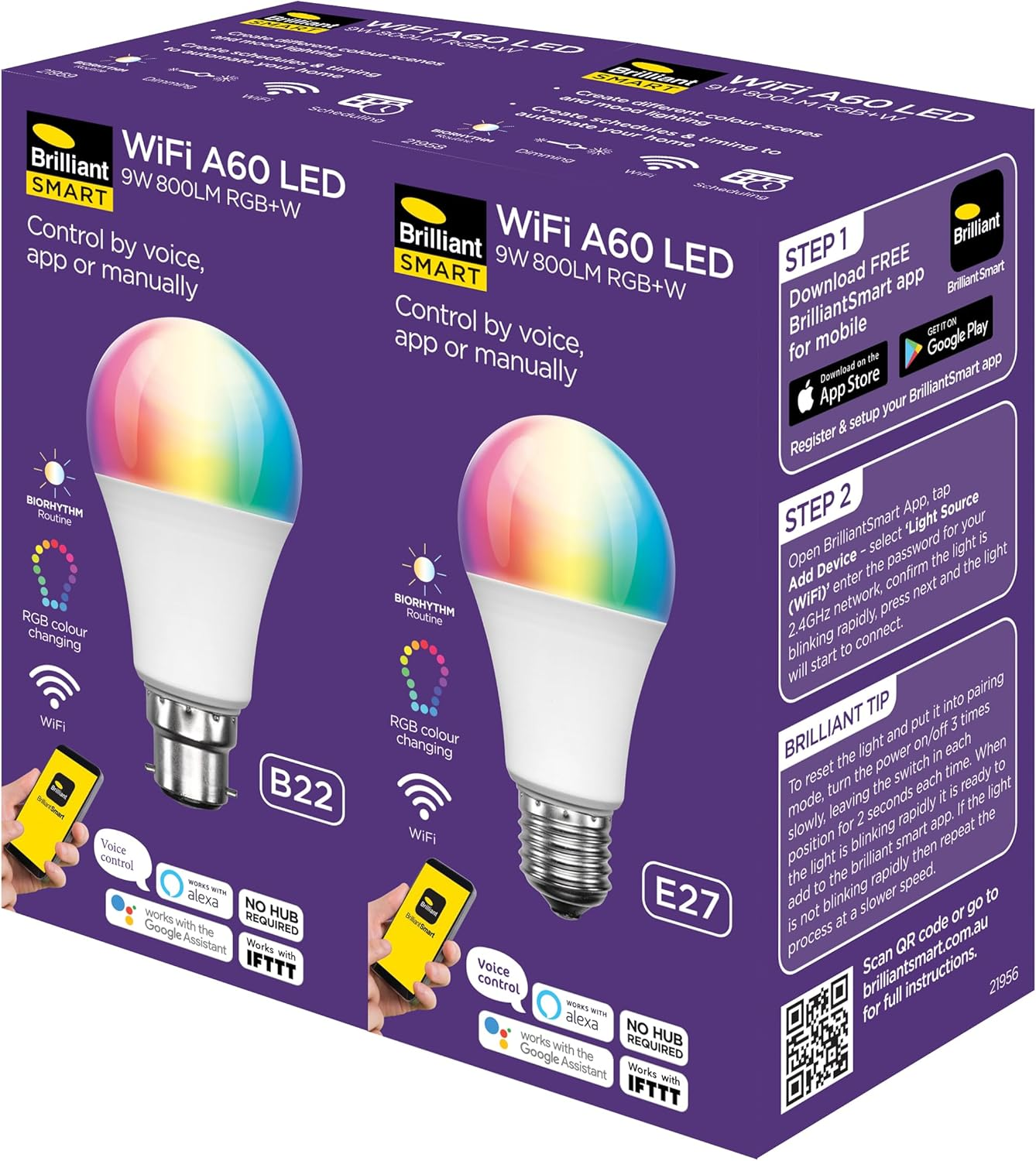 Brilliant B22 Biorhythm Smart Wi-Fi RGB LED Bulb, Warm White image number 2