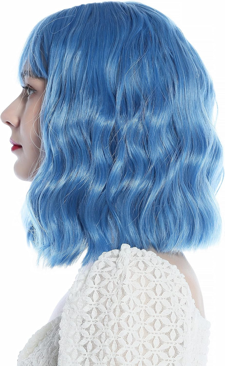 WIG ME up - Szl0851-T4043/S-Gray Cute Lady Wig Bangs Shoulder Length Wavy Blue White Grey Strands image number 3
