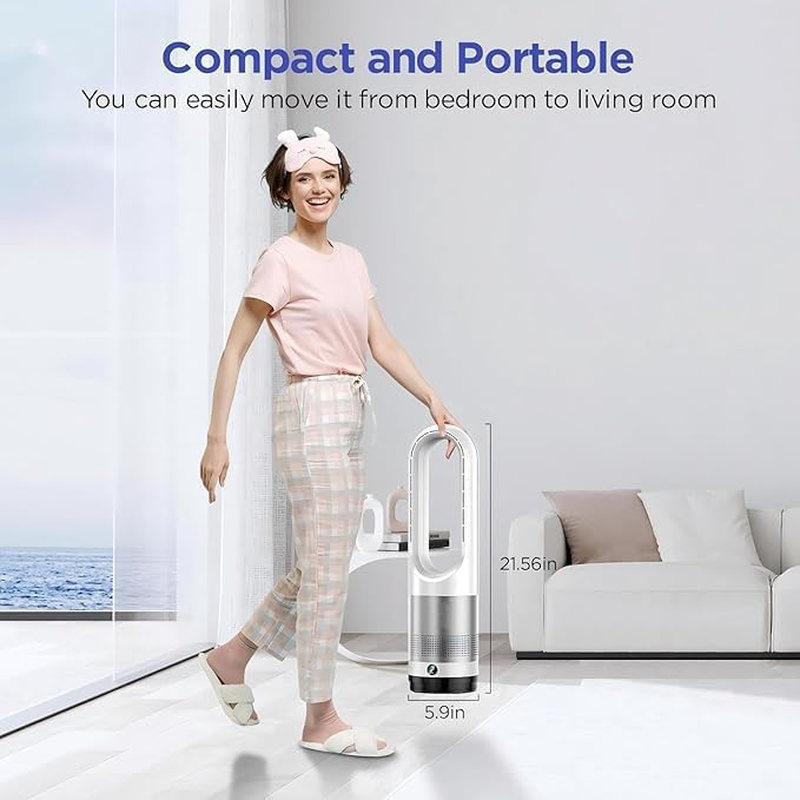 MINYII Bladeless Tower Fan, 22" Quiet Cooling Tower Fan, Touch, 8 Speeds, 9H Timer, LED Display with Auto Off, Oscillating Pedestal Fan with Remote for Indoor, Bedroom, Home & Office image number 2