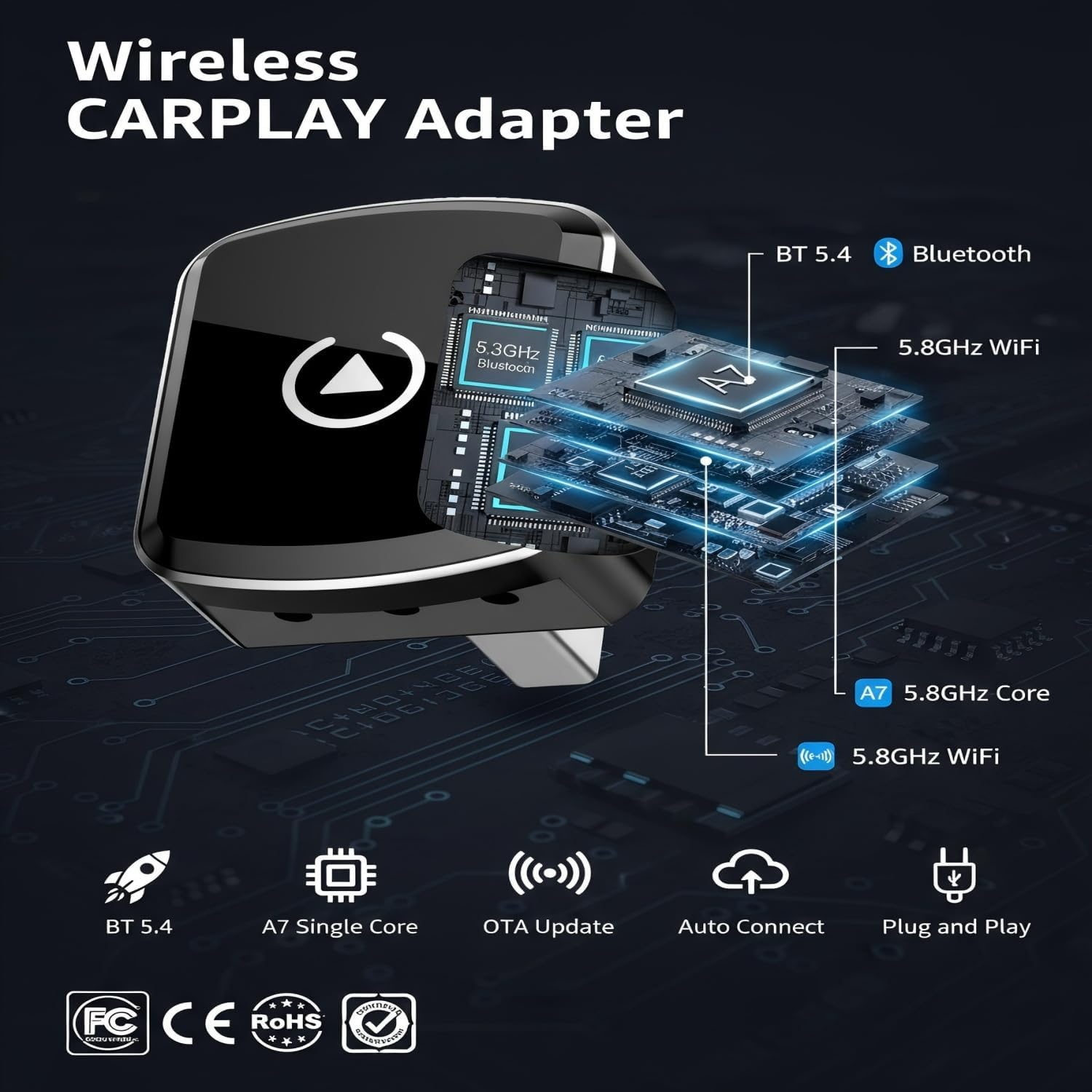 2025 Upgrade 2-In-1 Wireless Carplay Adapter& Android Auto Wireless Adapter, Converts Factory Wired to Wireless, A7 Dual-Core Chip for Zero Latency,Plug & Play Dongle with Stable Connection image number 4