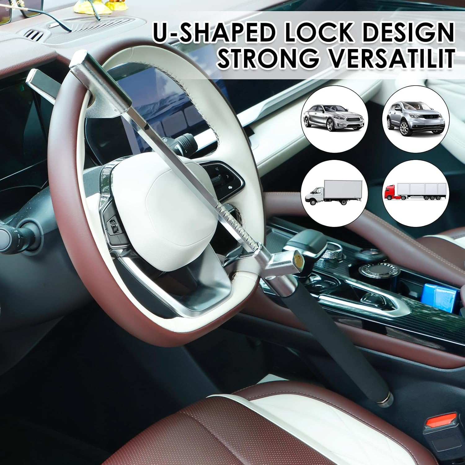 Car Steering Wheel Lock Retractable Wheel Locks Universal Adjustable anti Theft Steering Wheel Lock with 3 Keys and Safety Hammer for Cars Suvs Trucks (Black, 1Pc) image number 1