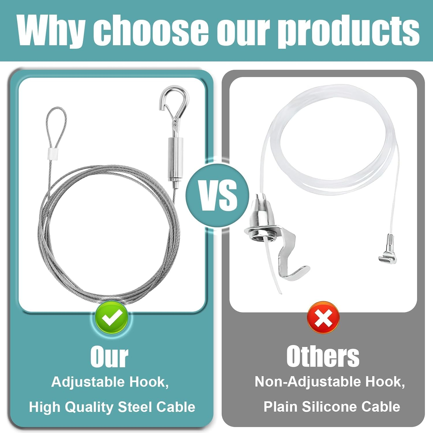 Adjustable Picture Hanging Wire, 2 Pcs Stainless Steel Picture Hanging Wire, Stainless Steel Heavy Duty Hanging Rope for Picture, Mirror Hanging Hardware, Light Lamp, Billboards, Basket image number 5