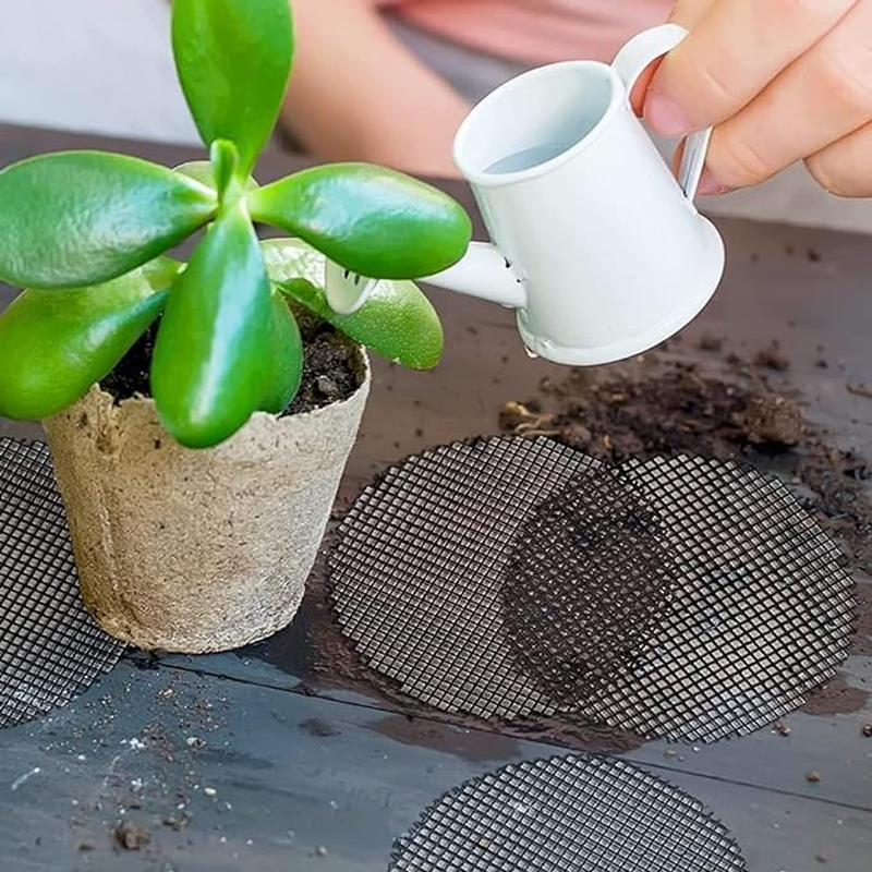 Flower Pot Hole Mesh Pad, 50 Pcs Plant Mesh Drainage Mesh, round Drainage Hole Screens Prevent Soil Loss Anti, Bonsai Pot Bottom Grid Mat Mesh for Garden Planting 5Cm