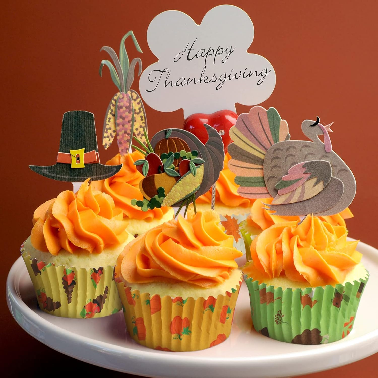 600 Pieces Thanksgiving Cupcake Liners Autumn Cupcake Baking Cups Cupcake Papers Muffin Liners for Baking Thanksgiving Cupcake Wrappers Fall Themed Liners Party Supplies Give Thanks Party Decorations image number 3