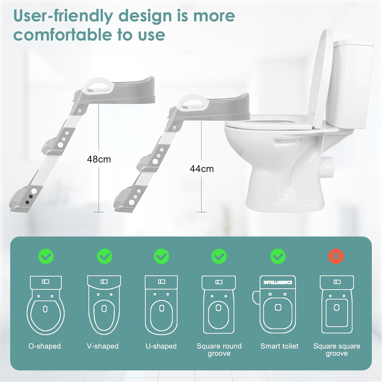 Potty Training Seat with Step Stool Toilet Seat for Kids Boys Girls, Comfortable Safe Potty Toilet Training Seat with Anti-Slip Ladder Soft Cushions (Gray) image number 2