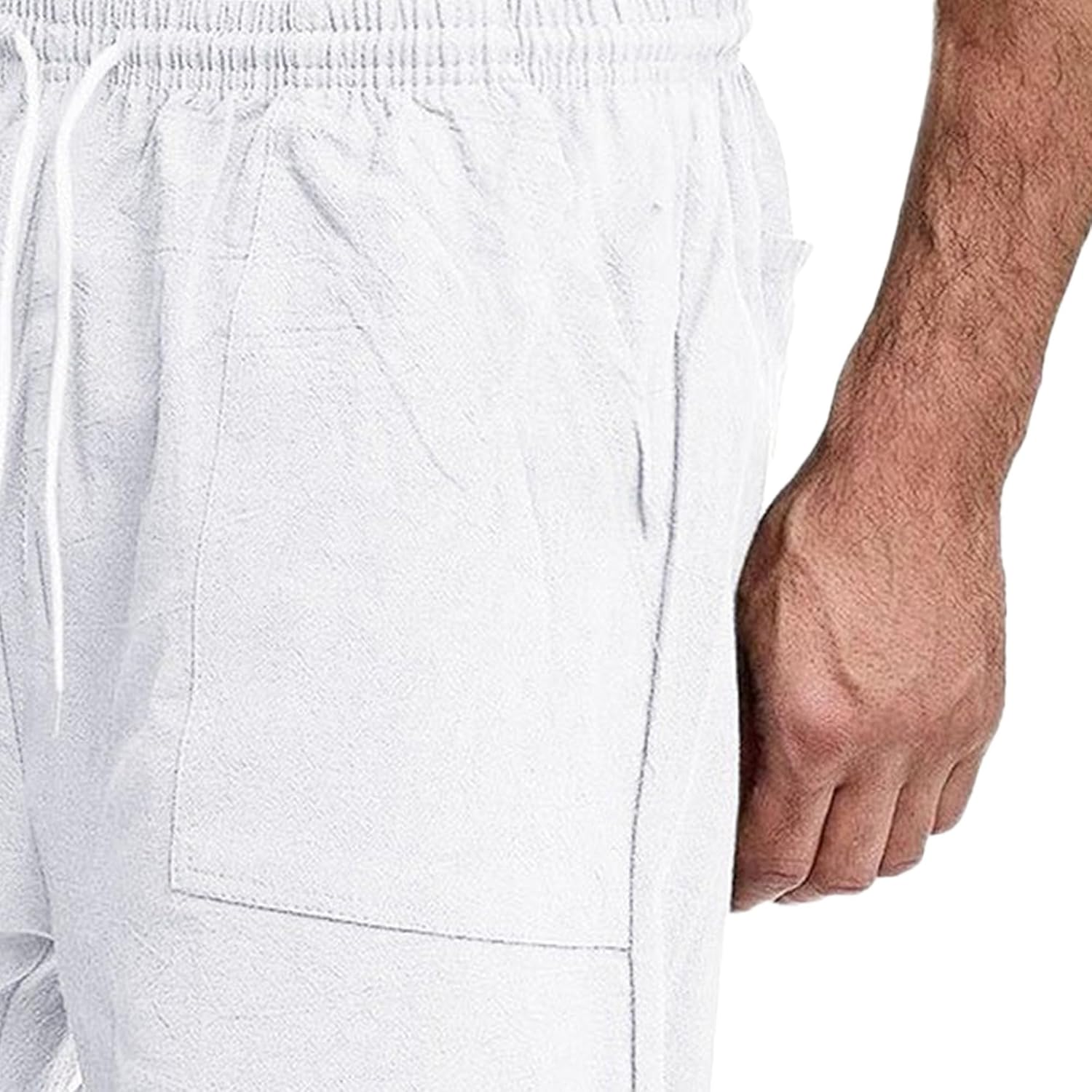 Men'S Long Cotton Linen Shorts Lightweight Classic Male Knee Length Drawstring Sport Men Lounge Capri Pant, White, Large image number 1