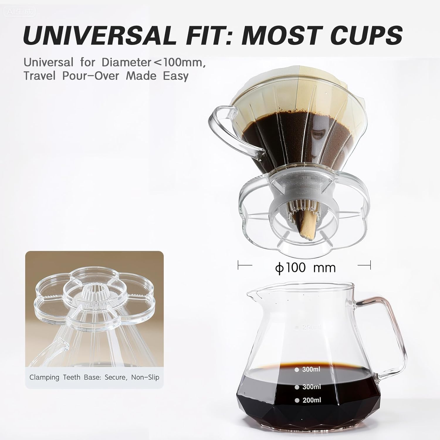 Direct V60 Coffee Dripper Size 02, 1-4 Cups, Clear, High Temperature Resistant Plastic Pour over Coffee Maker Coffee Filter Cup with Base, Slow Brewing Accessories for Home, Cafe, Travel image number 7