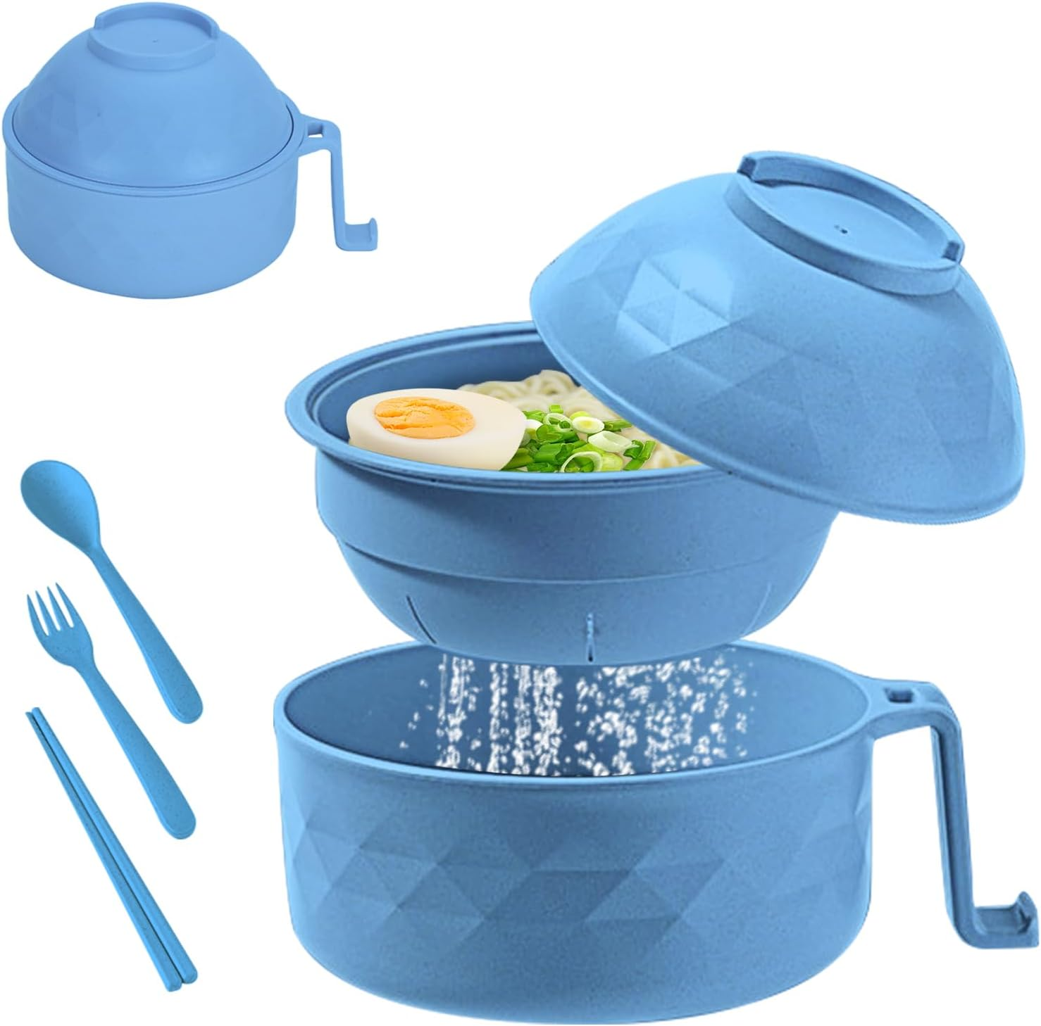Ramen Bowl,Ramen Noodle Bowls Microwavable,6-Piece Ramen Cooker with Chopsticks,Spoon,Fork,Ramen Pot Set with Strainer and Lid for Dorm Room,Apartment,Home,Office