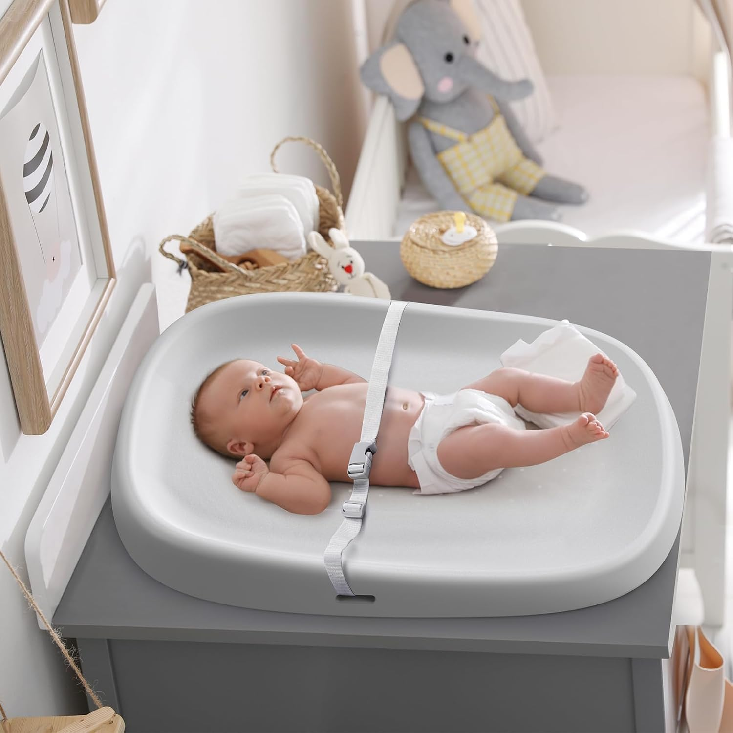 Baby Changing Pad Portable, Waterproof Soft PU Pad for Babies, Changing Table, Lightweight Nappy Change Mat, Soft Change Mat Cover, Wipeable Changing Pad with Removable Safety Strap, Gray image number 2
