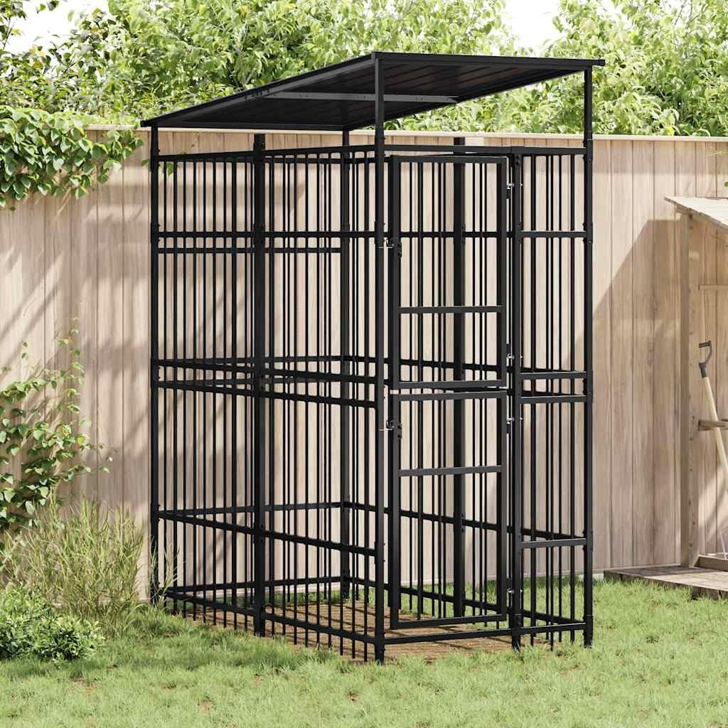 Outdoor Dog Kennel with Roof Steel Large Pet Enclosure Safe Outdoor Space image number 2