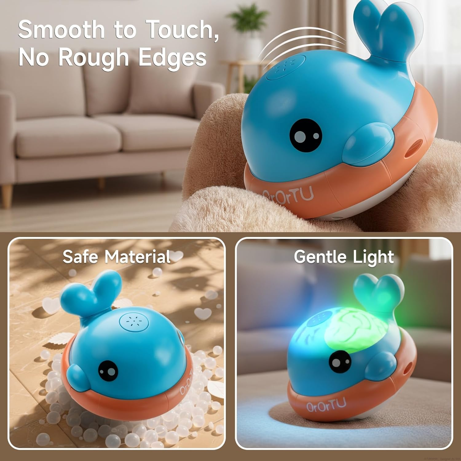 OR or TU Light up Whale Sprinkler Bath Toys for Baby Toddler, Mold Free No Hole Animal Bathtub Toys Set Water Toy for Kids 18M+ image number 4