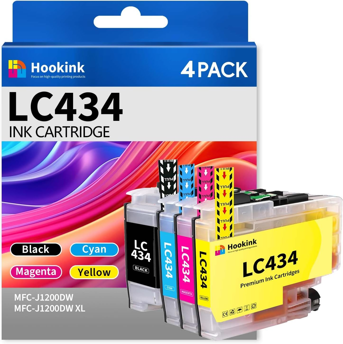 LC434 Ink Cartridges 4-Pack Compatible for Brother LC434 LC-434 for Brother DCPJ1200W DCPJ1200WXL (1BK,1C,1M,1Y)