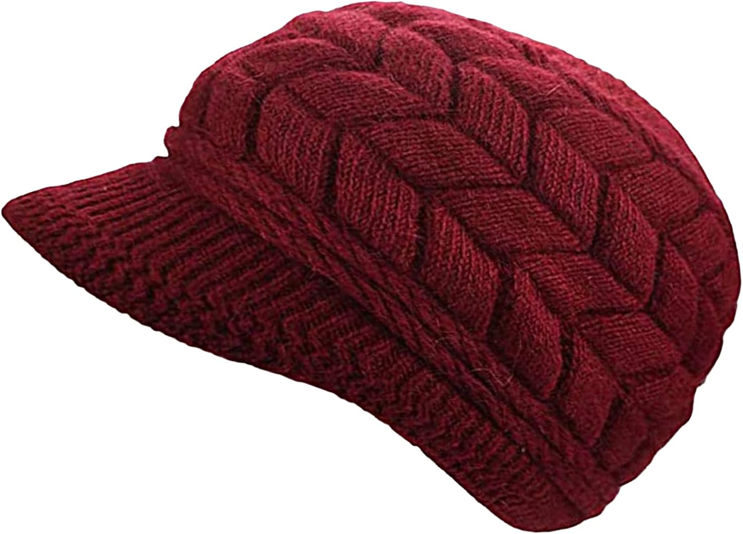 Womens Winter Hat with Brim, Beanie with Warm Fleece Lined & Visor for Women Wool Knit Newsboy Cap S-Y-H4