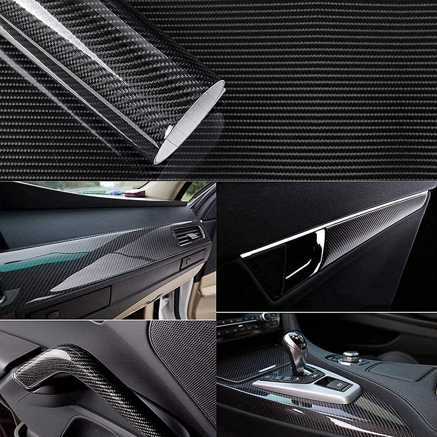 Black 6D Carbon Fiber Vinyl Self Adhesive Film, Waterproof Wrap Roll without Bubble, Adapted to the Appearance and the Interior of Motorcycles, Computers, Cars -1Ft X 10Ft image number 1