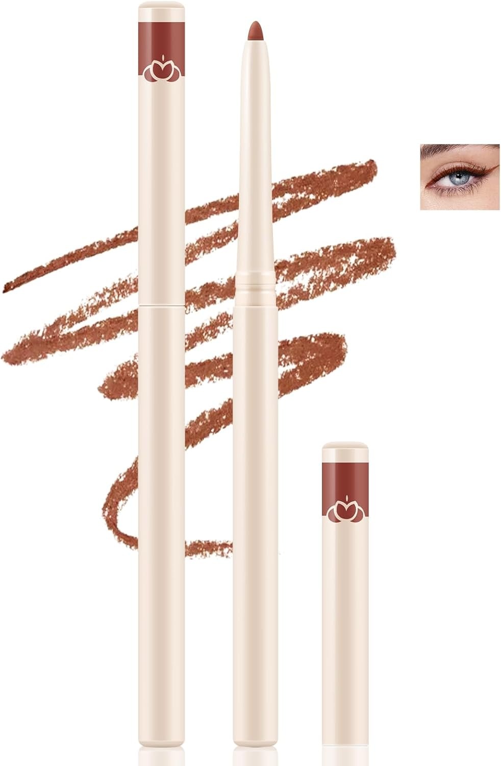 Apooliy 2Pcs Eyeliner,Highly Pigmented Eyeliner Pencil，Smooth Creamy Eye Liner，Waterproof White Eyeliner，Long Wear Black Eyeliner，Brown