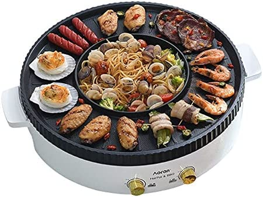 Electric Barbecue Hotpot 2 In1 BBQ Grill Non-Stick Barbecue Pan Smokeless Hot Pot Machine BBQ (AU Plug) (Green)