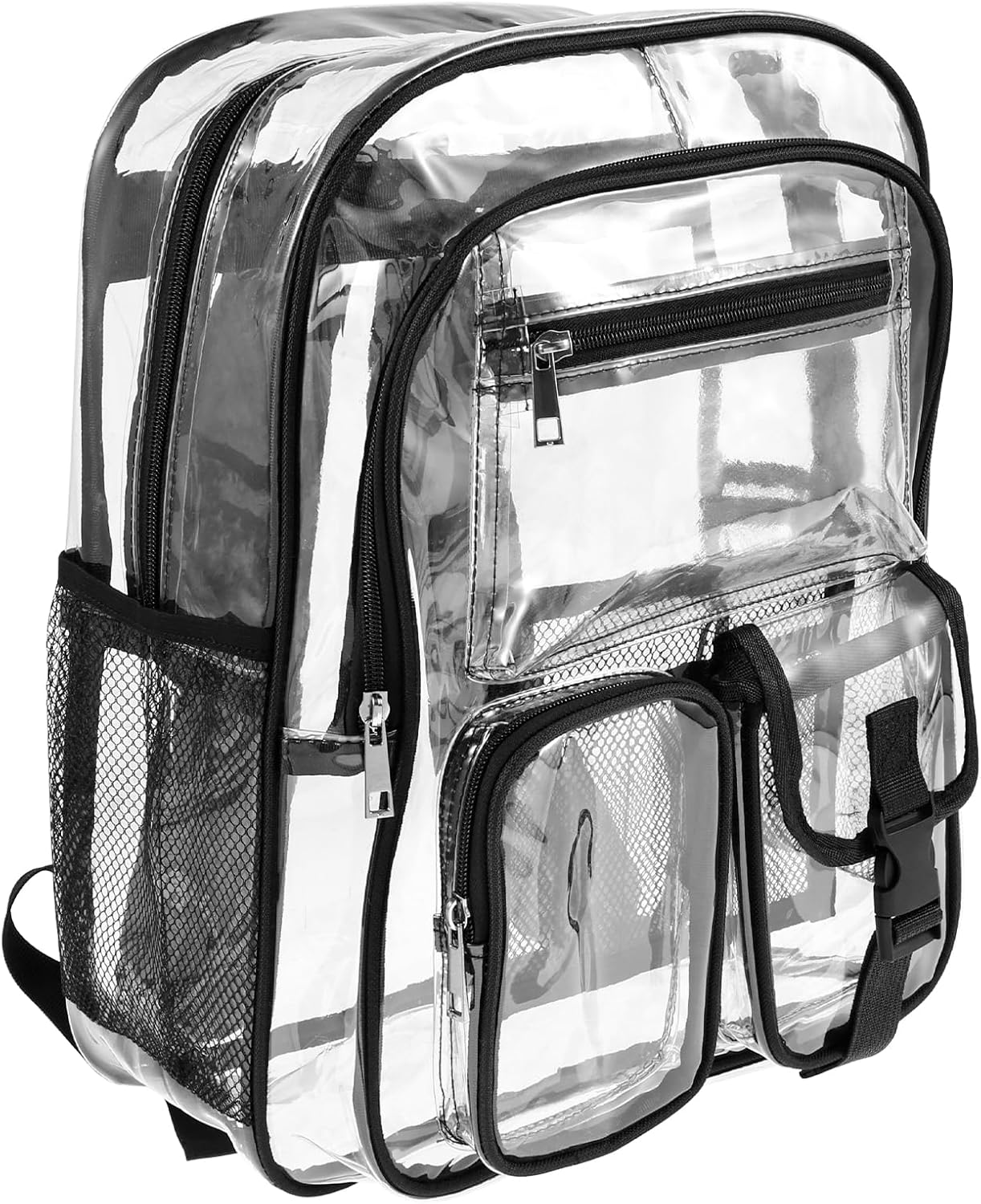 Clear Backpack, Heavy Duty PVC Clear Bookbag, with Widened Straps, Multi Pockets Lightweight See through Backpack, for School Work Stadium Security Travel Sporting Events