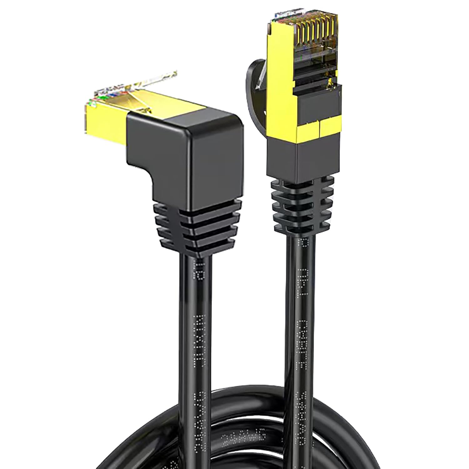 Right Angle Cat 8 Ethernet Cable, Faster than Cat7 /Cat6 Cables, Tunghey High Speed 26AWG Internet Cord, Shielded Direct Burial RJ45 Network Cable,Weatherproof&Uv Resistant (Down 2M)