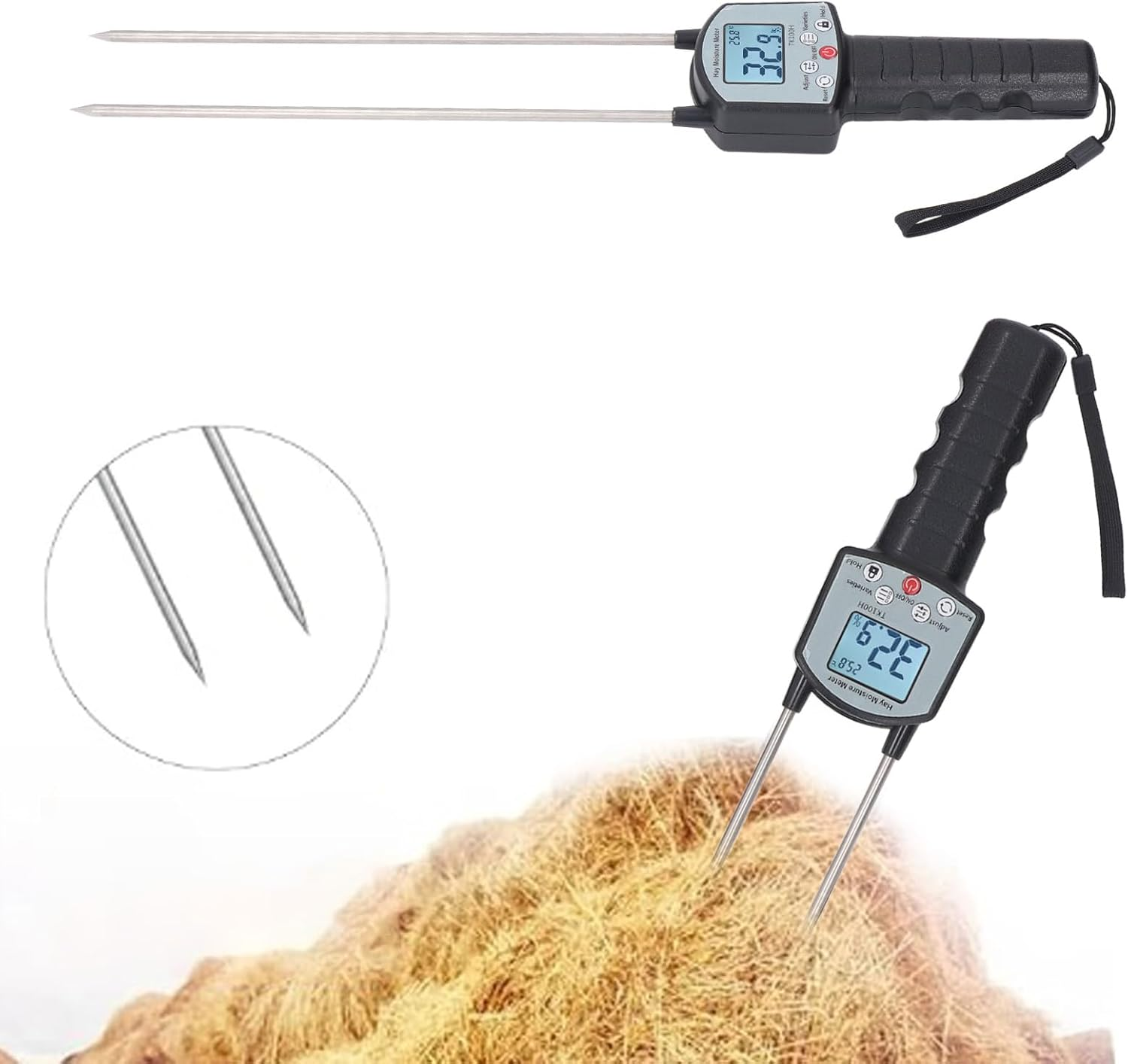 Upgrade TK100H Hay Moisture Tester, Portable Hay Moisture Meter with Bag, Precise Hay Moisture Tester with Probe for Cereal Straw, Forage, Leymus Chinensis, Range 0-80% image number 6