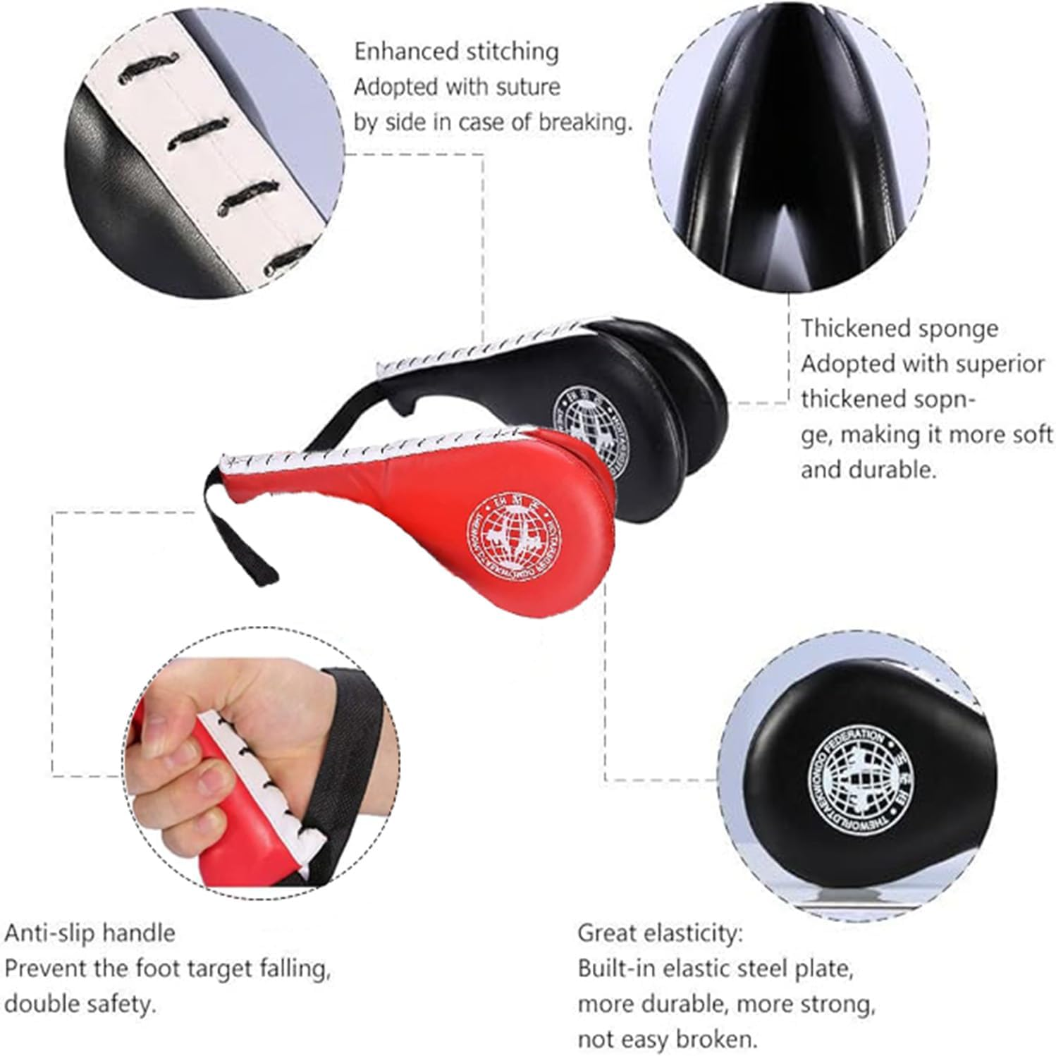 Hysgscwd 2Pcs Taekwondo Kick Pads, TKD Kicking Target Pad, Durable Practice Double Face Kick Foot Pad, Martial Arts Training Equipment Sporting Goods Paddle, Strike Boxing Pads for Kickboxing, Karate image number 4