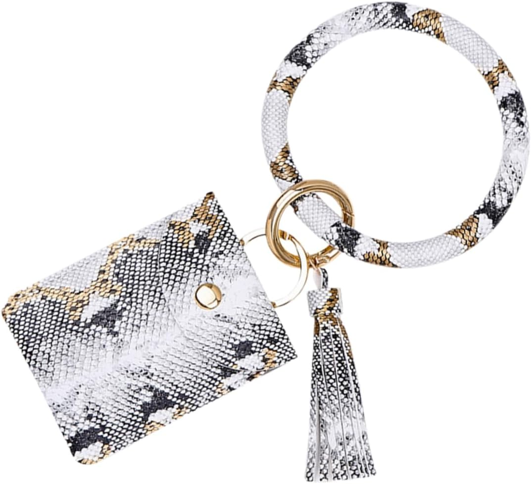 COLLBATH Leather Wristlet Keychain Leopard Purse Card Holder Keychain Key Bracelet Holder Tassel Wristlet Keychain Pu Leather Bangle Keyring Women Coin Purse Women Keychain Coin Wallet Deck