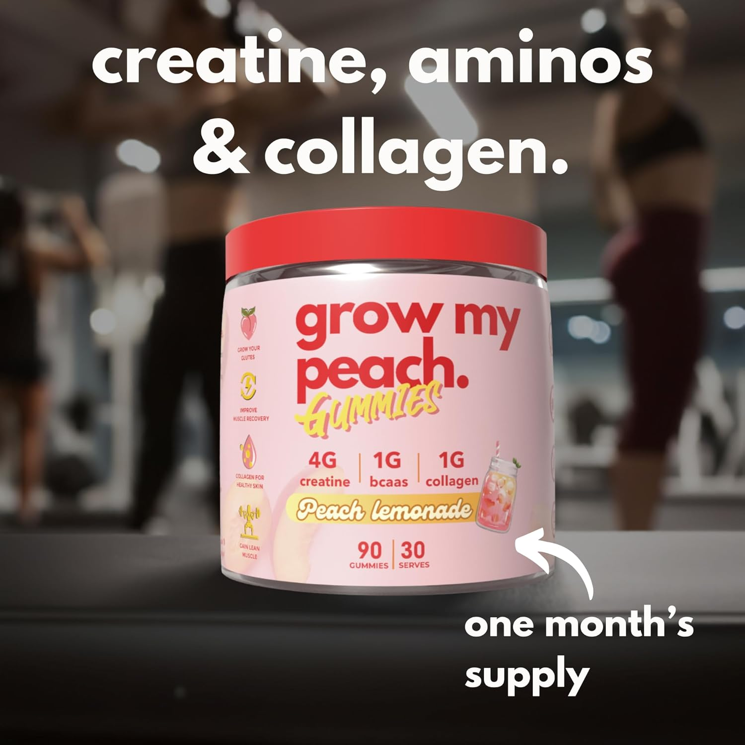 Creatine Gummies with Amino Acids & Collagen &ndash; Boost Strength, Muscle Growth, Joint Health, & Recovery with 4G Creatine, 1G Collagen, 1G Bcaas - 90 Peach Lemonade Flavored Gummies, 30 Servings image number 4