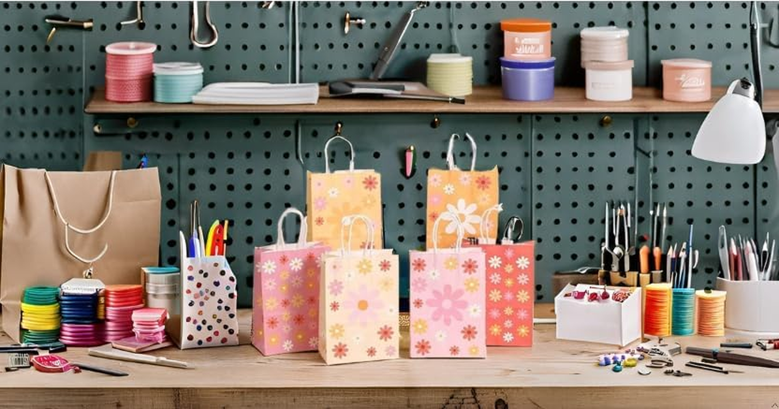 18PCS Kraft Paper Party Gift Bags, 6 Flowers Patterns Goodies Loot Bags Paper Gift Bags Small Party Favors Bags for Kids Birthday, Baby Shower, Wedding, Halloween, Christmas Crafts and Party Supplies image number 5