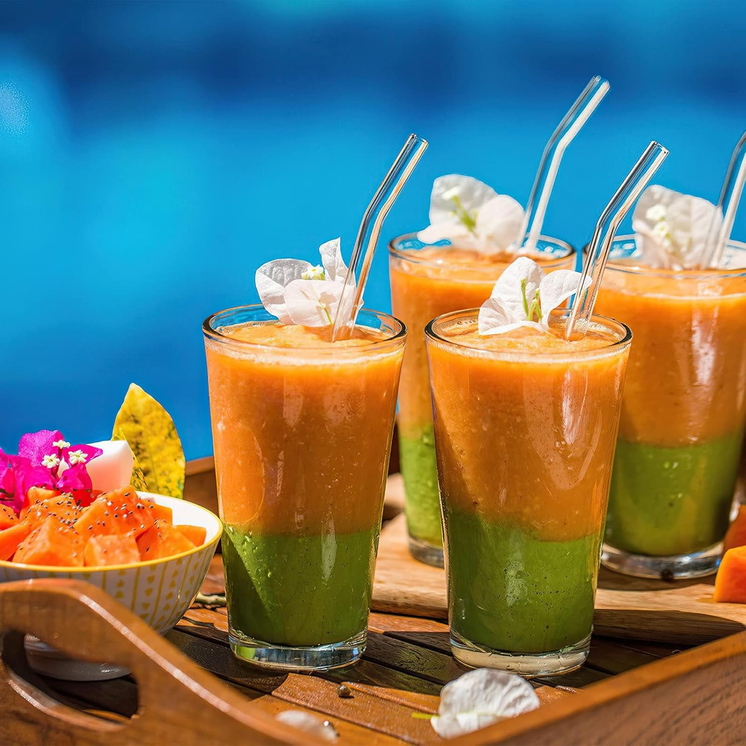 Glass Straws Reusable Drinking Straw,Straw Cleaning Brushes for Hydro Flask Wide Mouth Bottle, Stanley Cup Straw Replacement Set(40 Oz/30 Oz Tumblers) (10-Pack Glass Straws) image number 5