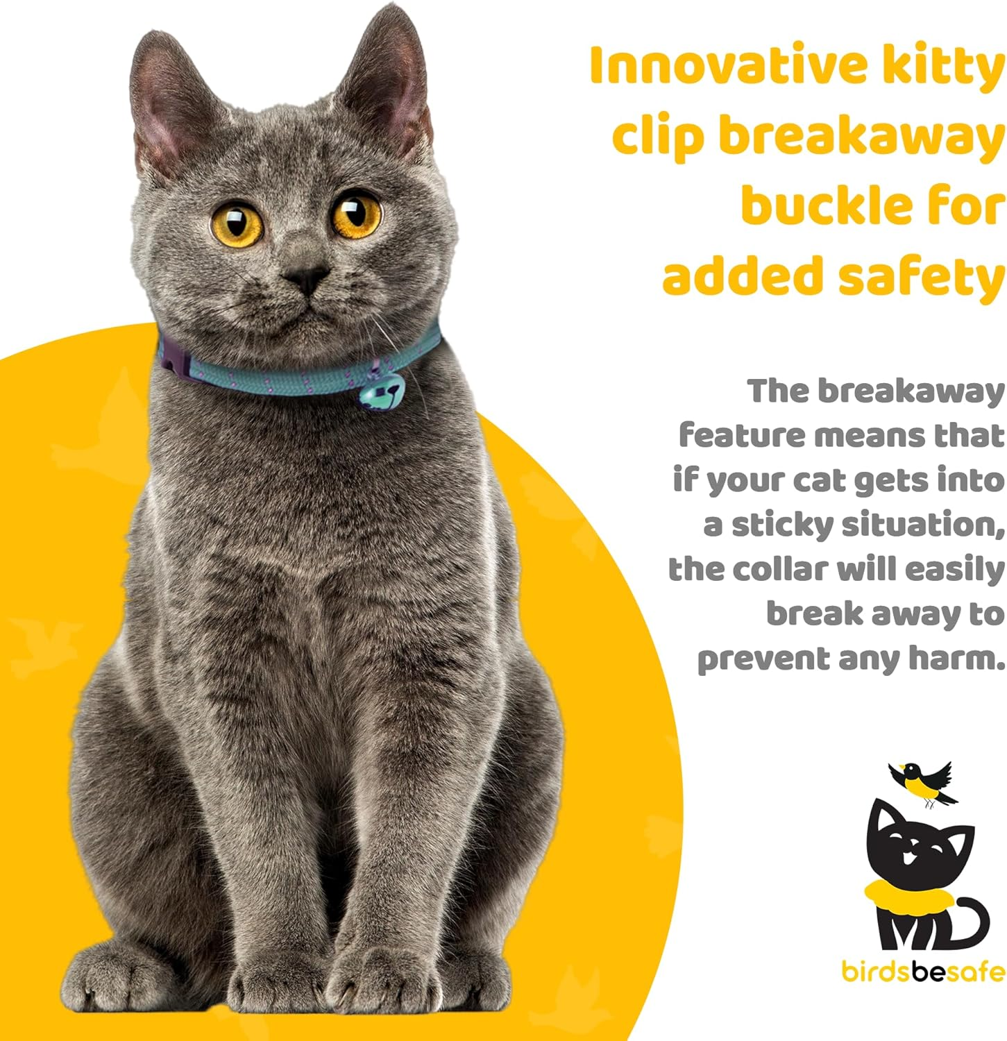 Birdsbesafe&reg; Break Away Cat Collar with Bell, Reflective Thread for Night Visibility, Comfortable Elastic Stretch Cat Collar to Protect Cat from Getting Stuck in the Garden. - Blue image number 6