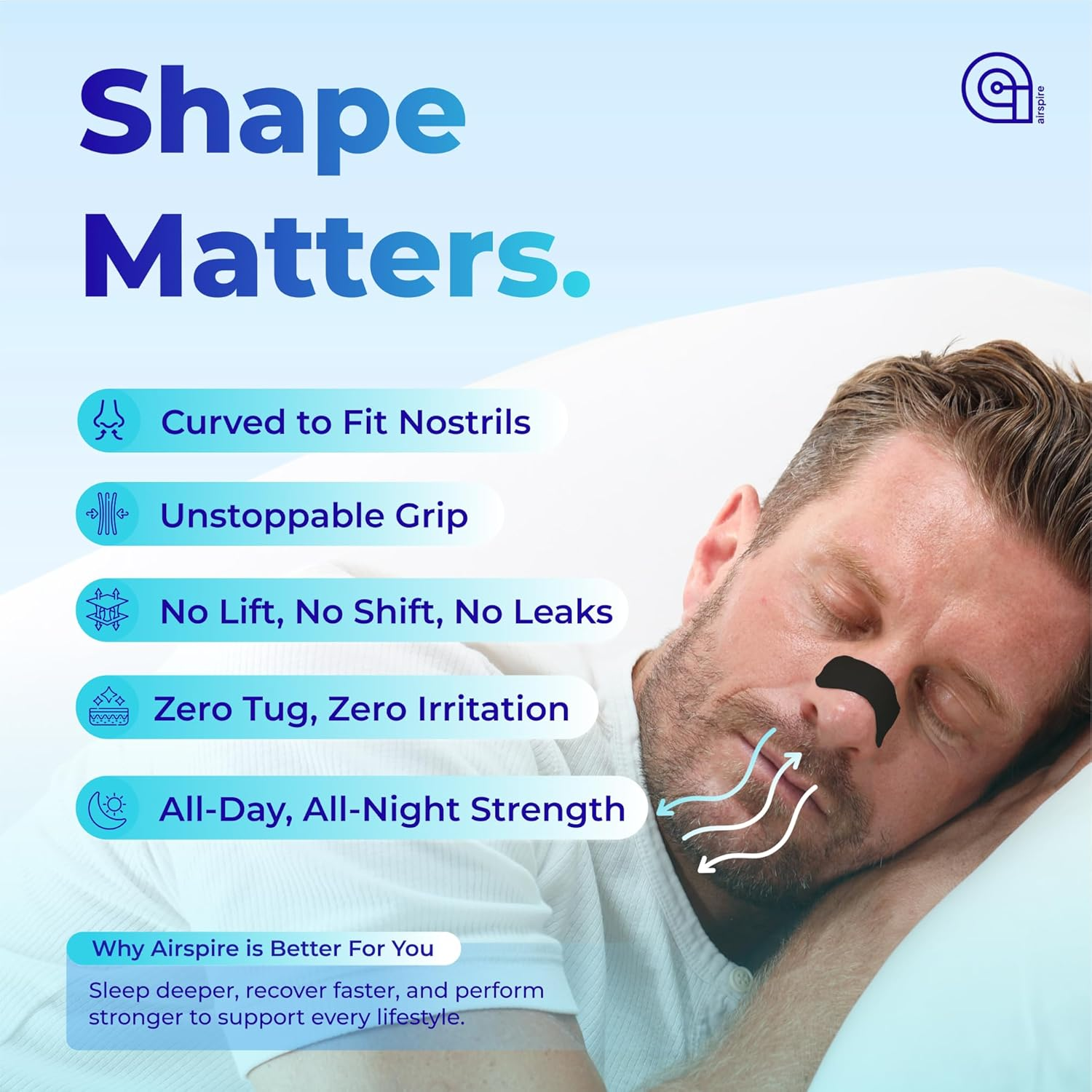 Airspire Airflow Nasal Strips - 31-Pack | Nose Strips for Sleeping & Active Lifestyles | Improve Airflow with Extra-Strength Adhesive & Contoured Design | 100% Hypoallergenic Snoring Relief & Congestion Support | Black | image number 3