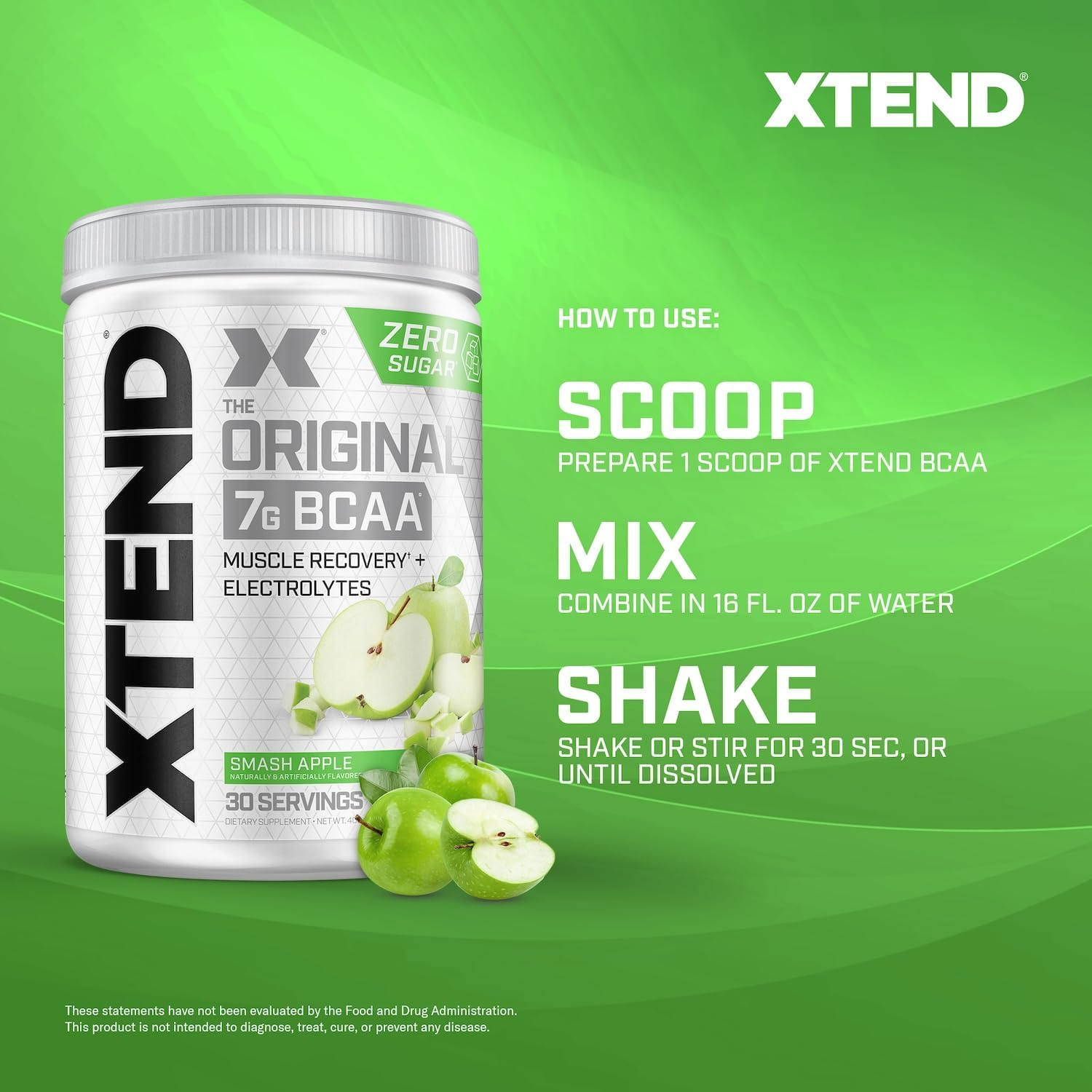 Scivation Xtend BCAA Powder, Branched Chain Amino Acids, Bcaas, Green Apple, 30 Servings image number 2