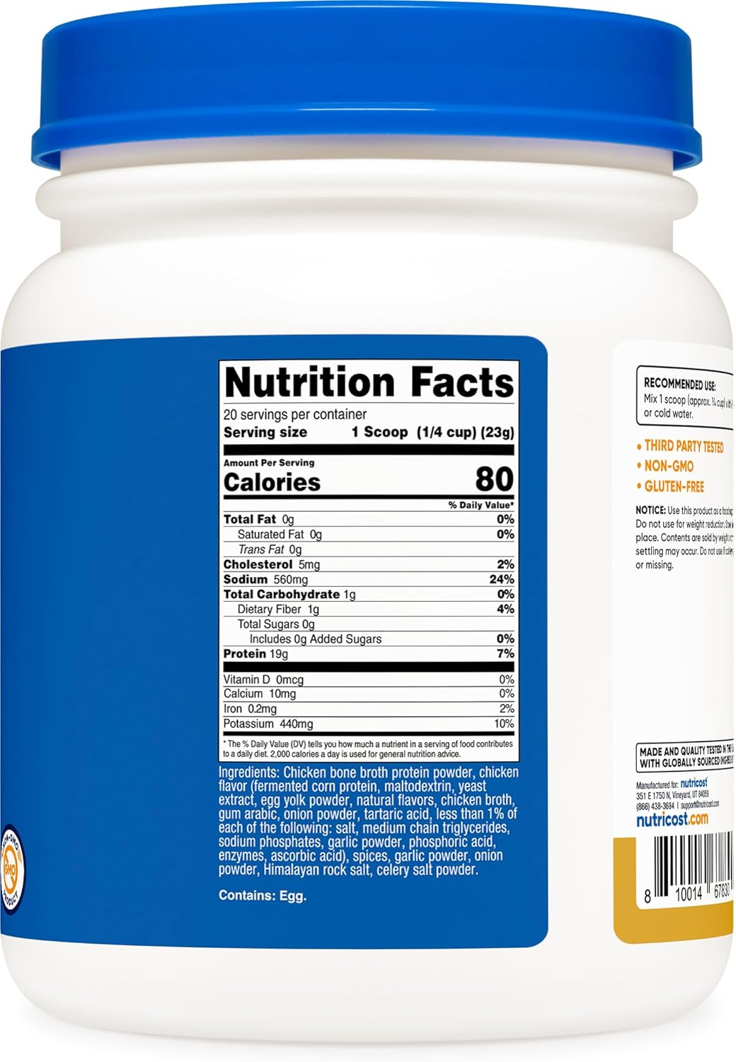 Nutricost Chicken Bone Broth Protein Powder (Chicken Soup Flavored, 20 Servings) image number 2