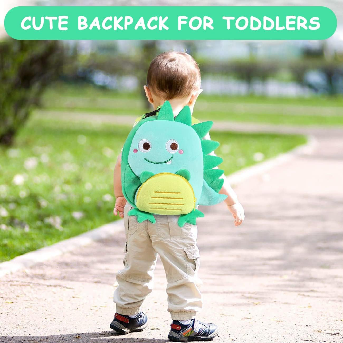 Toddler Backpack,Vaschy Girls and Boys Cute Plush Animal Small Daycare Backpack for Little Kids - Smiling Dinosaur image number 2