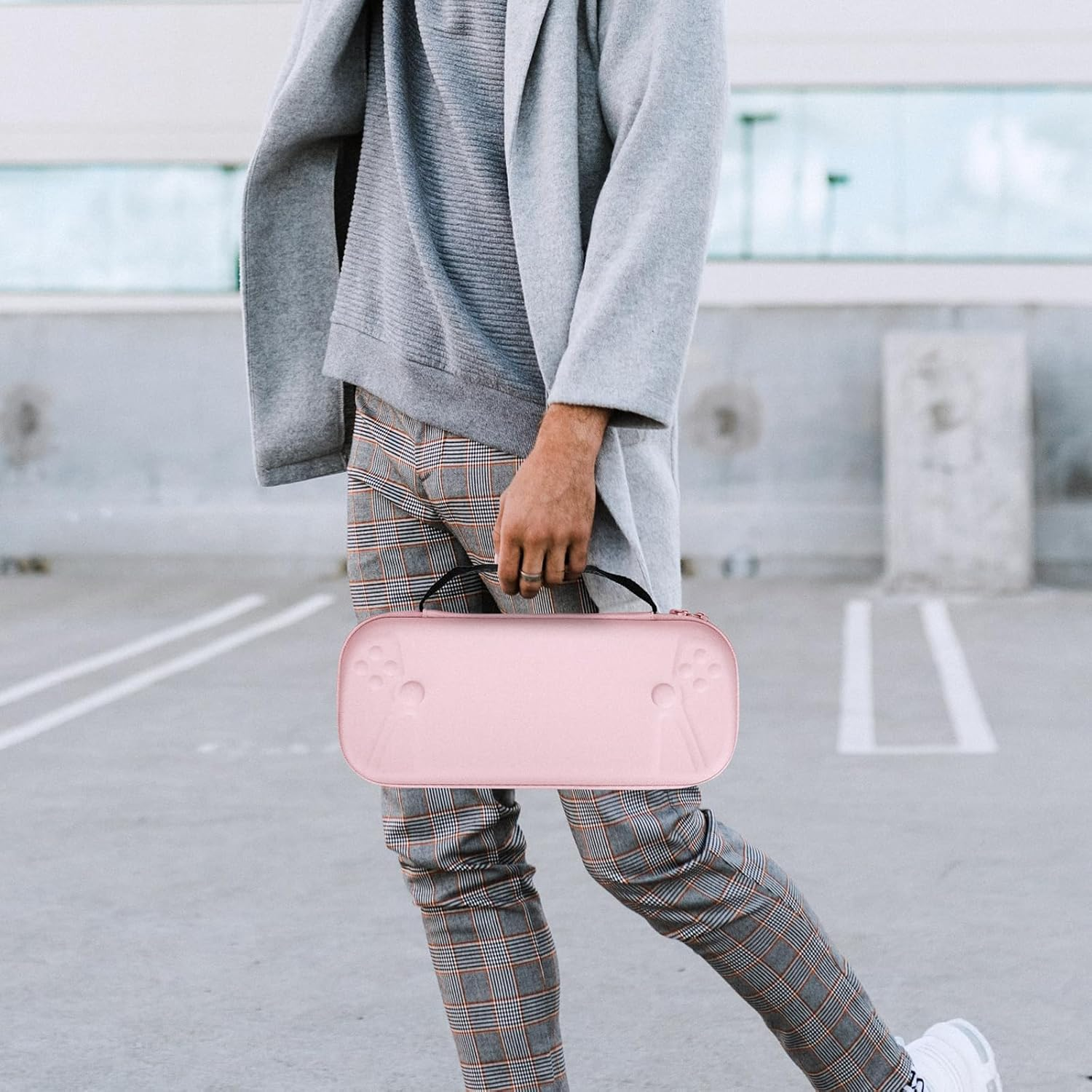 Geekria Hard Storage Case Compatible with Sony Playstation Portal Remote Player, PS5 Portal Remote Player Built-In Stand Design Handheld Carrying Case, Shockproof Protective Travel Bag (Pink)