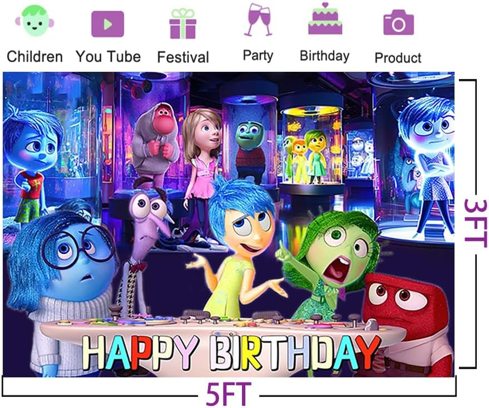 Colorful Backdrop for Birthday Party Supplies 5X3Ft inside Out 2 Theme Banner for Party Cake Table Decorations Birthday Banner