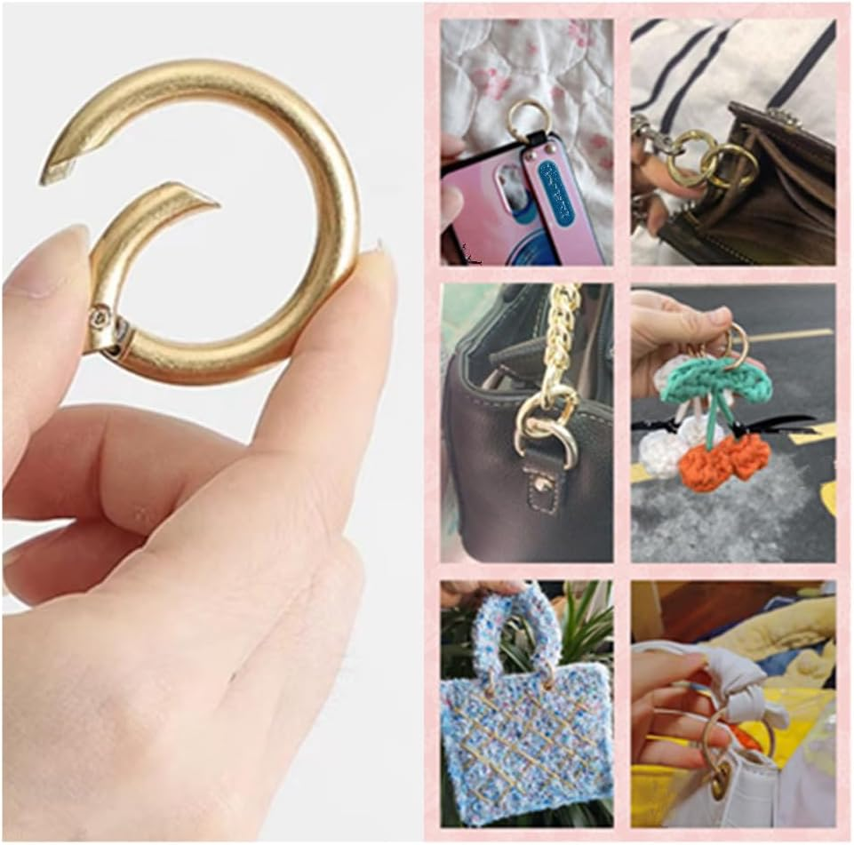 Wanfoou Pack of 40 Carabiner round 28 Mm, round Carabiner Hooks Metal Small Carabiner Hooks O-Ring Carabiner Gold Spring Split Rings for Keys, Bags, Handbag and DIY Crafts (Golden)