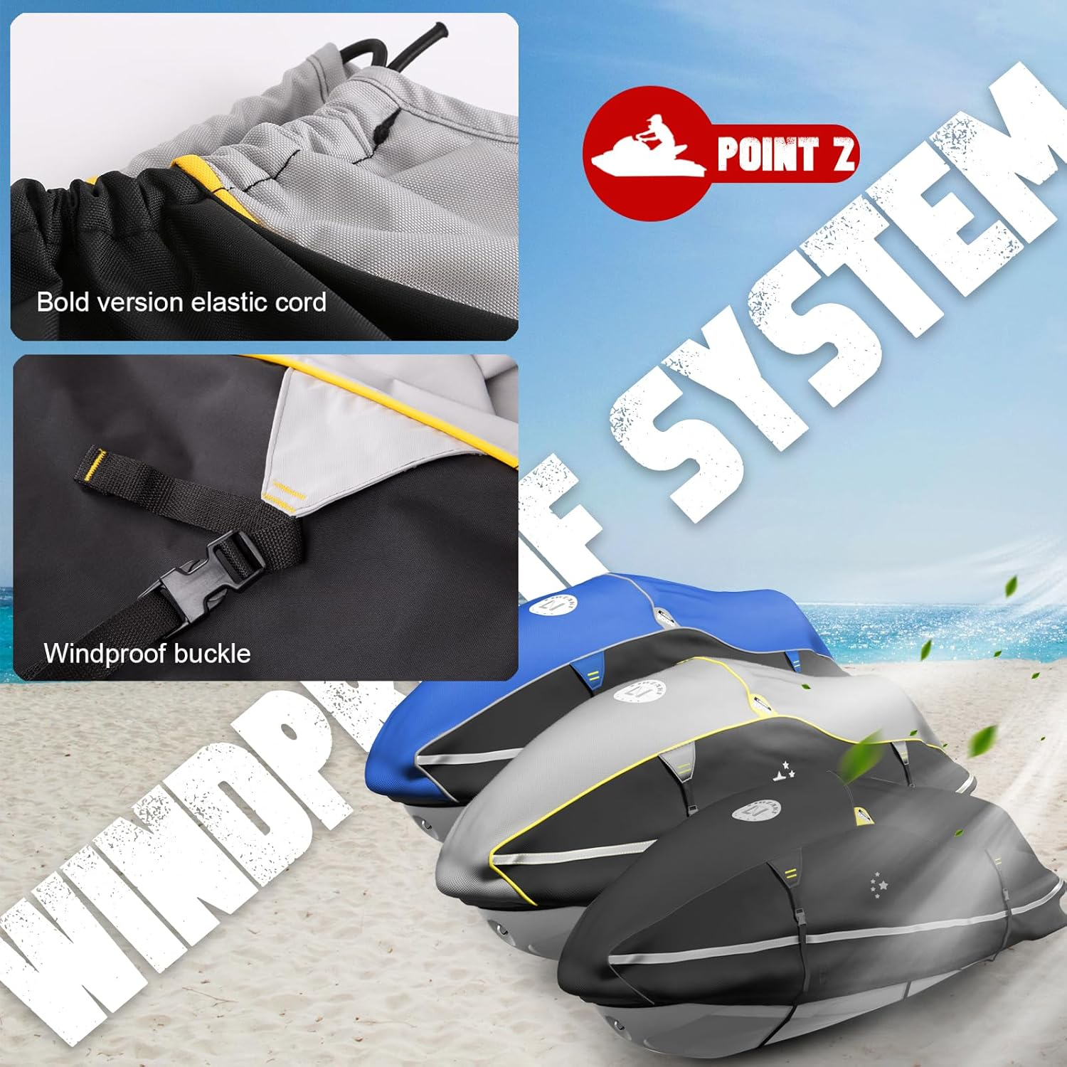 LI LIBZAKI LIBZAKI Jet Ski Cover PWC Cover 2-3 Seats Heavy Duty Waterproof 600D UV Resistant Fits for Yamaha Sea-Doo Kawasaki up to 136~145'' Blue/Black