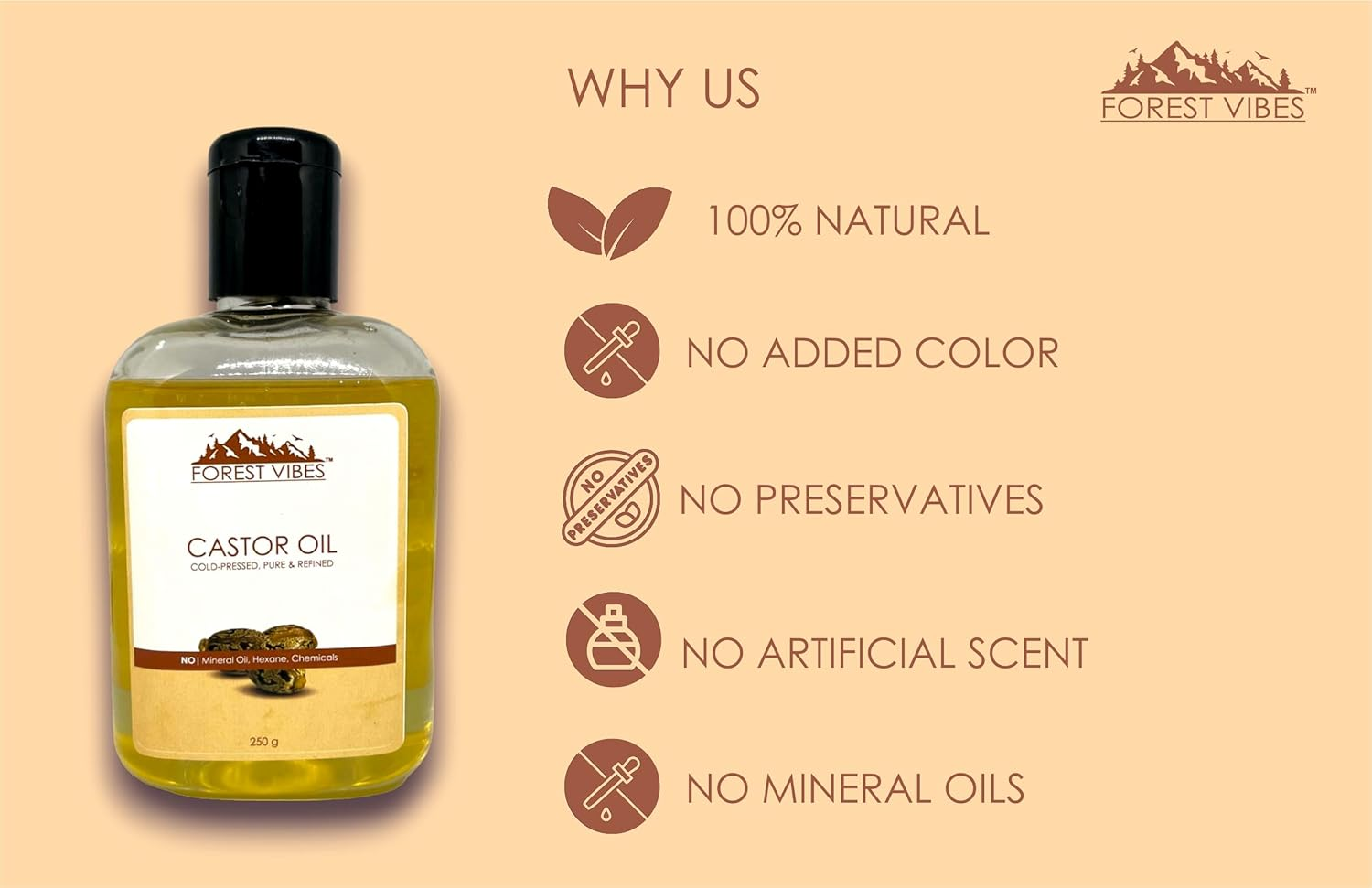 Forest Vibes Organic Castor Hair Oil | Growth, Stronger Hair, Beautiful Skin, Nails | Pure, Natural, Coldpressed | No Mineral Oil and Preservatives image number 4