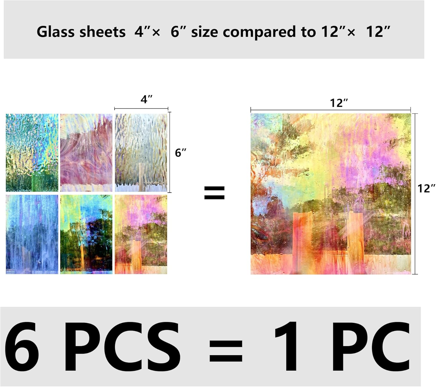 Unicoshape Stained Glass Sheets 12&rdquo; X 12&rdquo;, Mosaic Glass 6-Pack (5.8Sf), Colorful Cathedral Art and Crafts Sheets for DIY Hobbyists and Projects, Assorted Colors, Easy to Cut (Iridescent Transparent) - Iridescent Transparent - 6 Pack image number 4