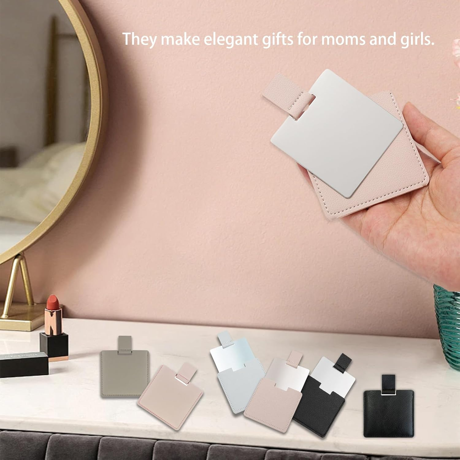 Fkereg 2 Pack Small Compact Mirror for Purse with Cover, Stainless Steel Cute Pocket Mirror, Square Mini Travel Mirror, Portable Handheld Tiny Makeup Cosmetic Mirror for Women Girl Men (Black) image number 1