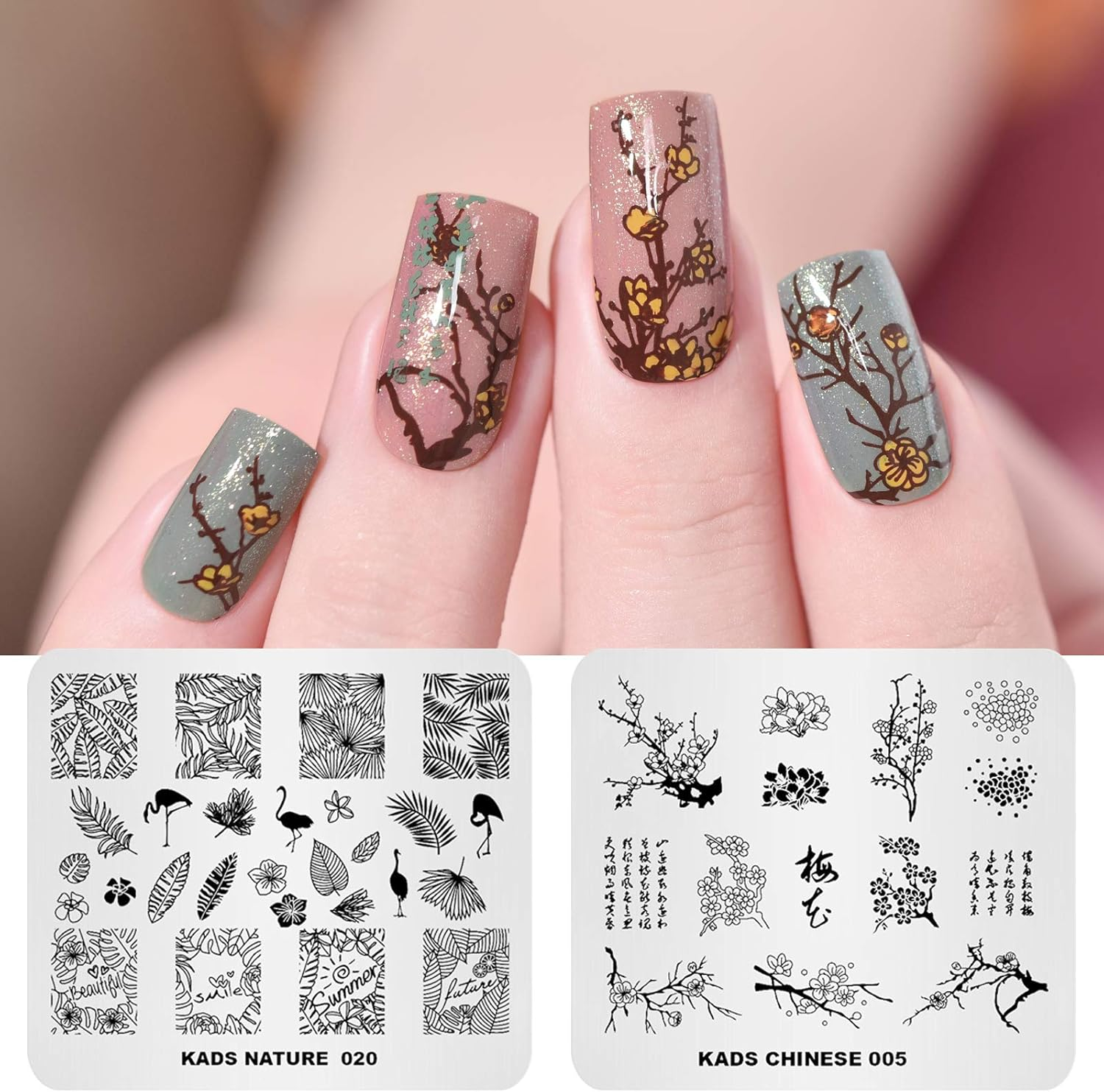 KADS 11Pcs Nail Stamp Plates Set 10 Plates Christmas Snowflakes Cute Animals+ 1 Laser Symphony Storage Bag Christmas Nails Art Stamping Plate Set Leaves Flowers Animal Nail Plate Template Image Plate image number 5