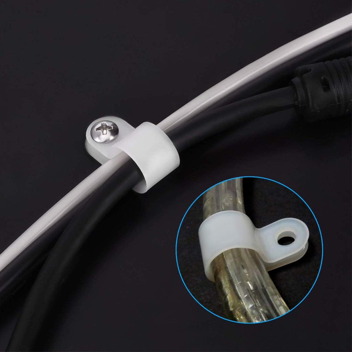 LOKMAN 50 Pack 3/4 Inch Rope Light P-Style Mounting Clips with Compatible Stainless Steel Pan Head Phillips Screws image number 5