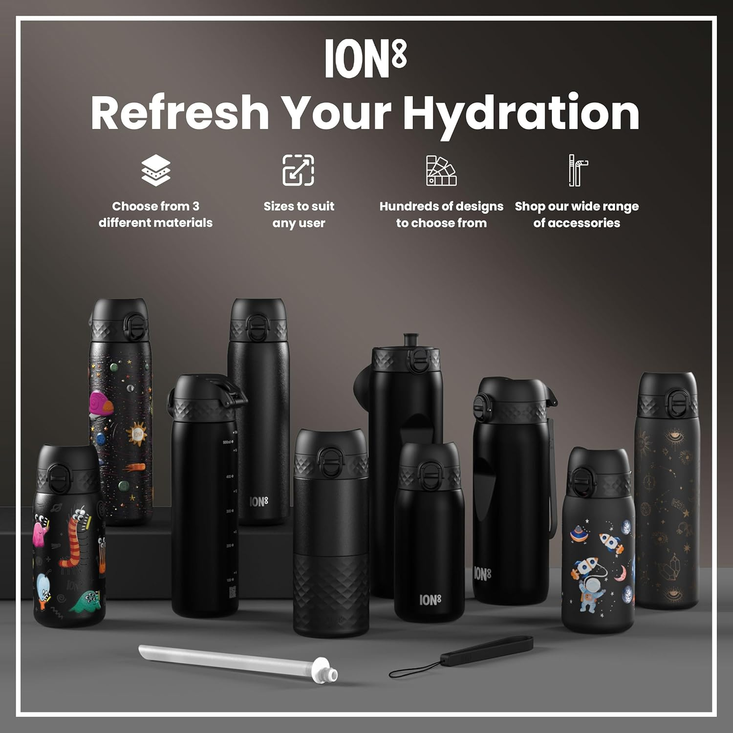 ION8 Thermal Water Bottle 750 Ml/24 Oz Leak-Proof & BPA Free Insulated Drinking Bottle, Triple Lock Lid to Prevent Spills, Vacuum Insulated Themoshield Stainless Steel, Carry Handle, Motogp Lean image number 1