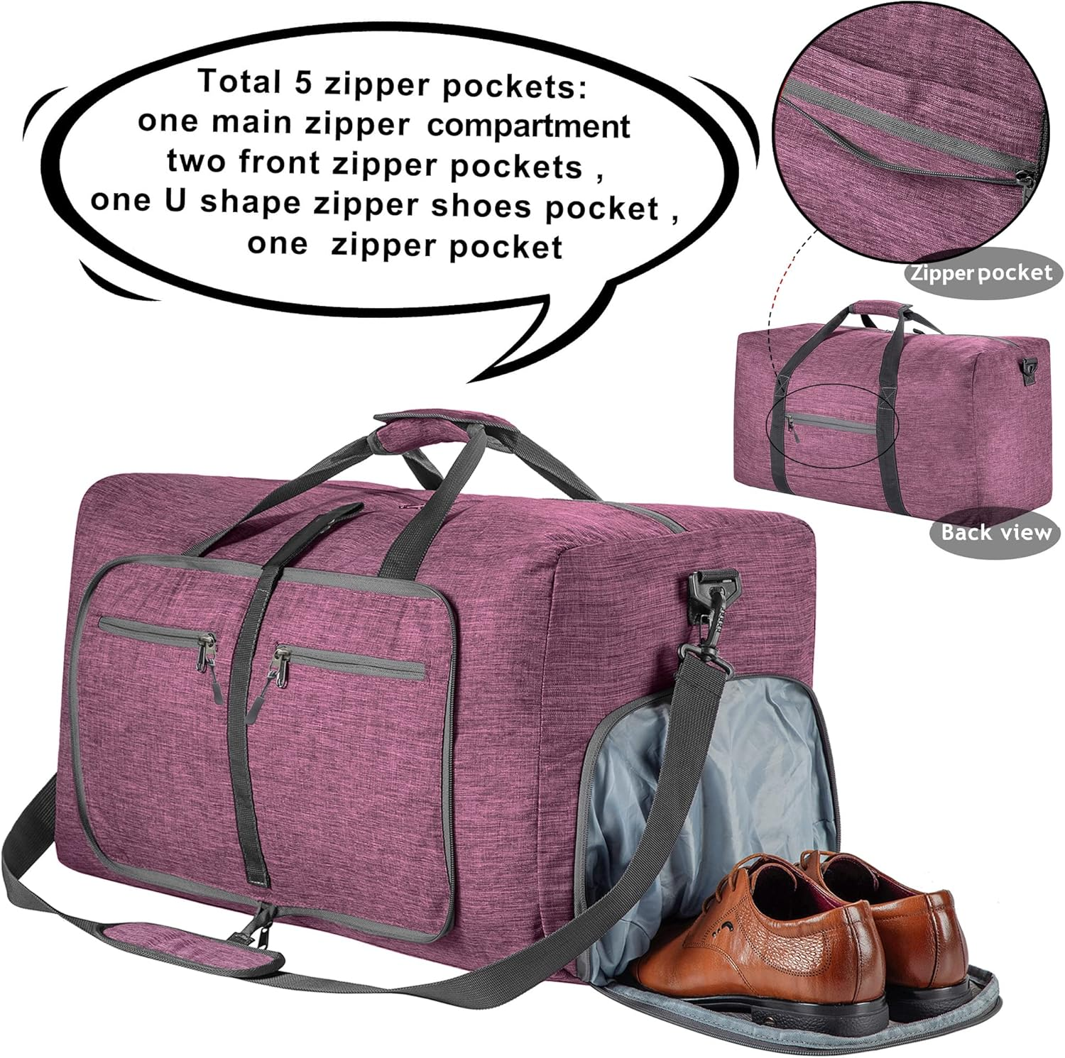 Vomgomfom Travel Duffle Bag for Men, Foldable Travel Duffel Bag with Shoes Compartment Overnight Bag for Men Women Waterproof & Tear image number 2