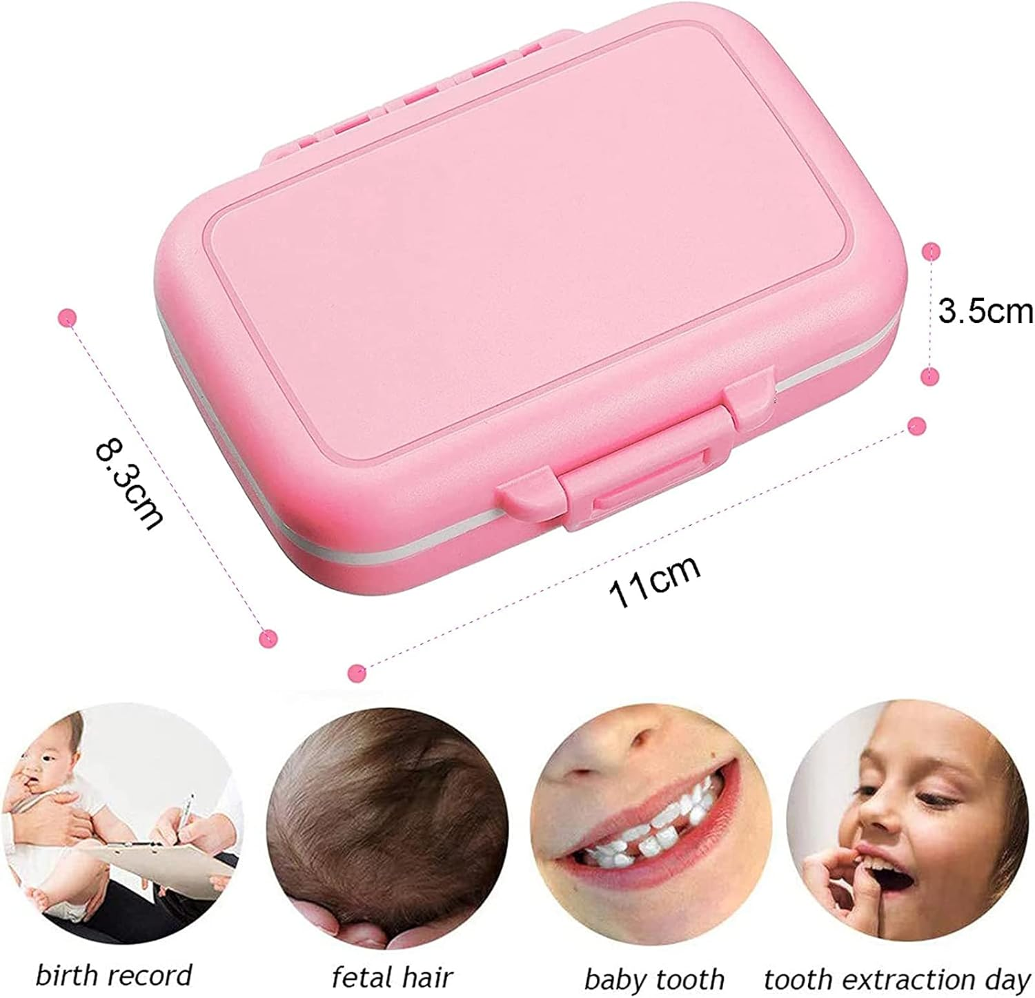 Baby Teeth Keepsake Box - Kids Teeth Holder with Fetal Hair Container and Tweezer (Pink) image number 1