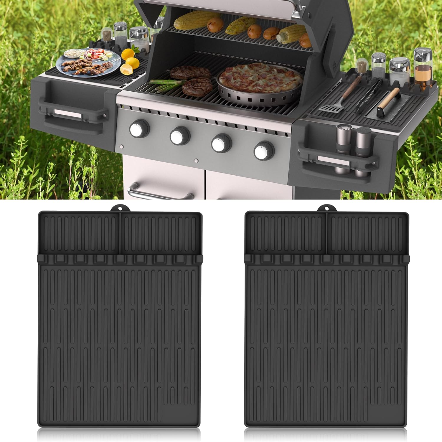 Silicone Griddle Tools Mat for Blackstone - Large Silicone Spatula Mat with Drip Pad - Griddle Mats BBQ Grill Accessories - Side Shelf Mats Grill Pad for Blackstone Griddles Accessories (Orange)