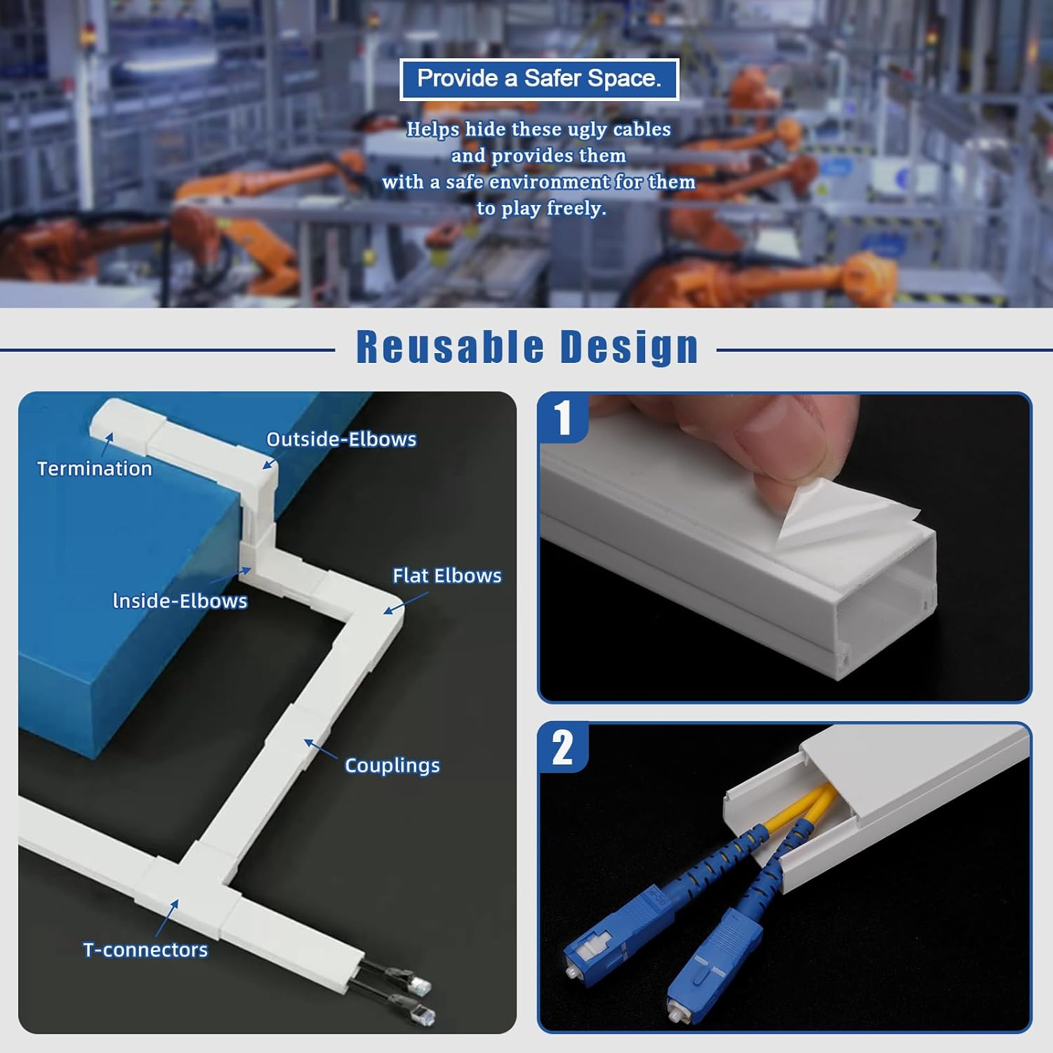 Glarks 22Pcs 15.7In Cord Hider Kit with 6 Types Connectors - Cable Concealer, Organizer, Cover for Wall Mounted TV - Paintable Wire Management System image number 1