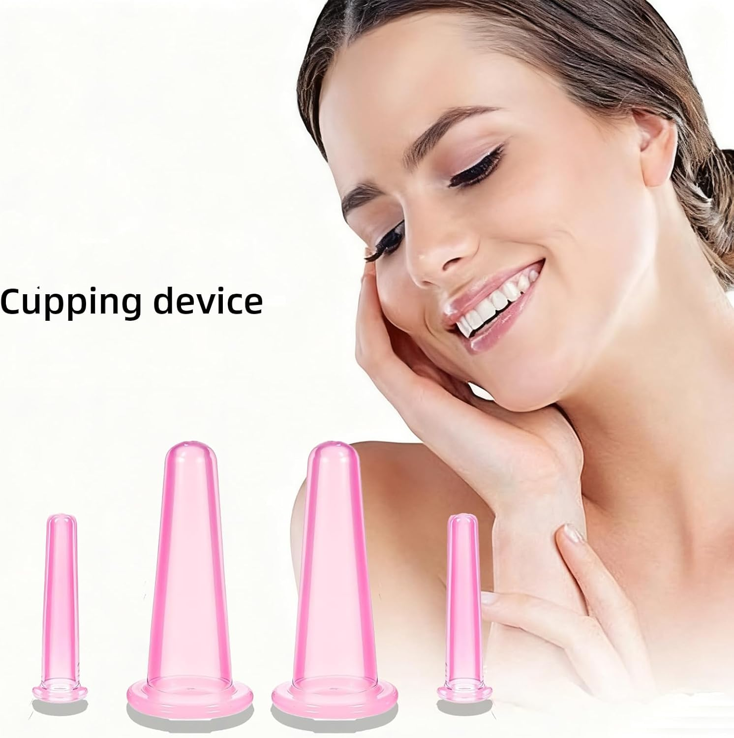 Xlihdzum 4-Piece Facial Cupping Therapy Set - Anti-Cellulite Silicone Vacuum Cups for Face & Eye Massage, Facial Cupping Cups for Beauty/Anti-Aging/Lymphatic Drainage (Pink, 2 Small + 2 Large) image number 1