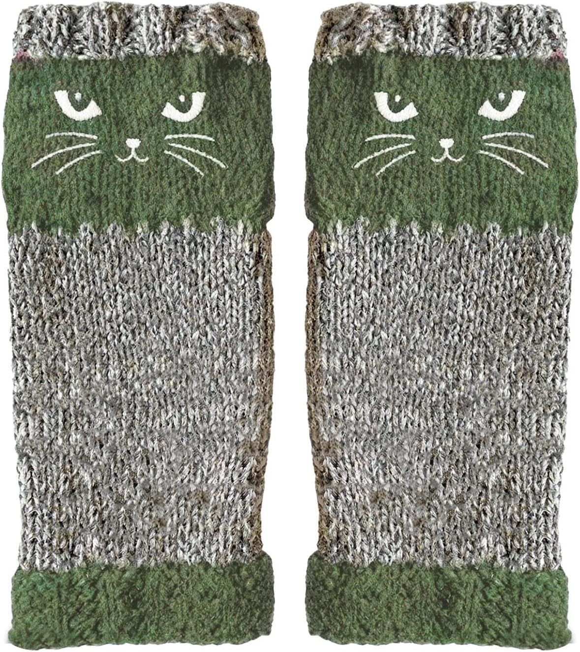 Cat Embroidery Patchworks Knitted Gloves, Cat Embroidery Outdoor Warming Supplies,Fashionable Fingerless Casual Women'S Gloves for Cats Lovers Women Girls Ladies - Black image number 2